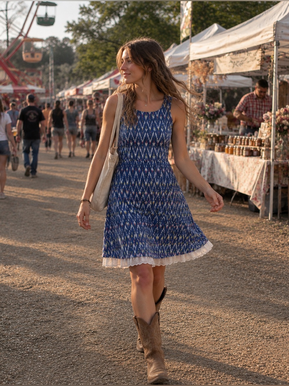 Mata Traders blue cotton fit n flare ikat sundress Small festival western